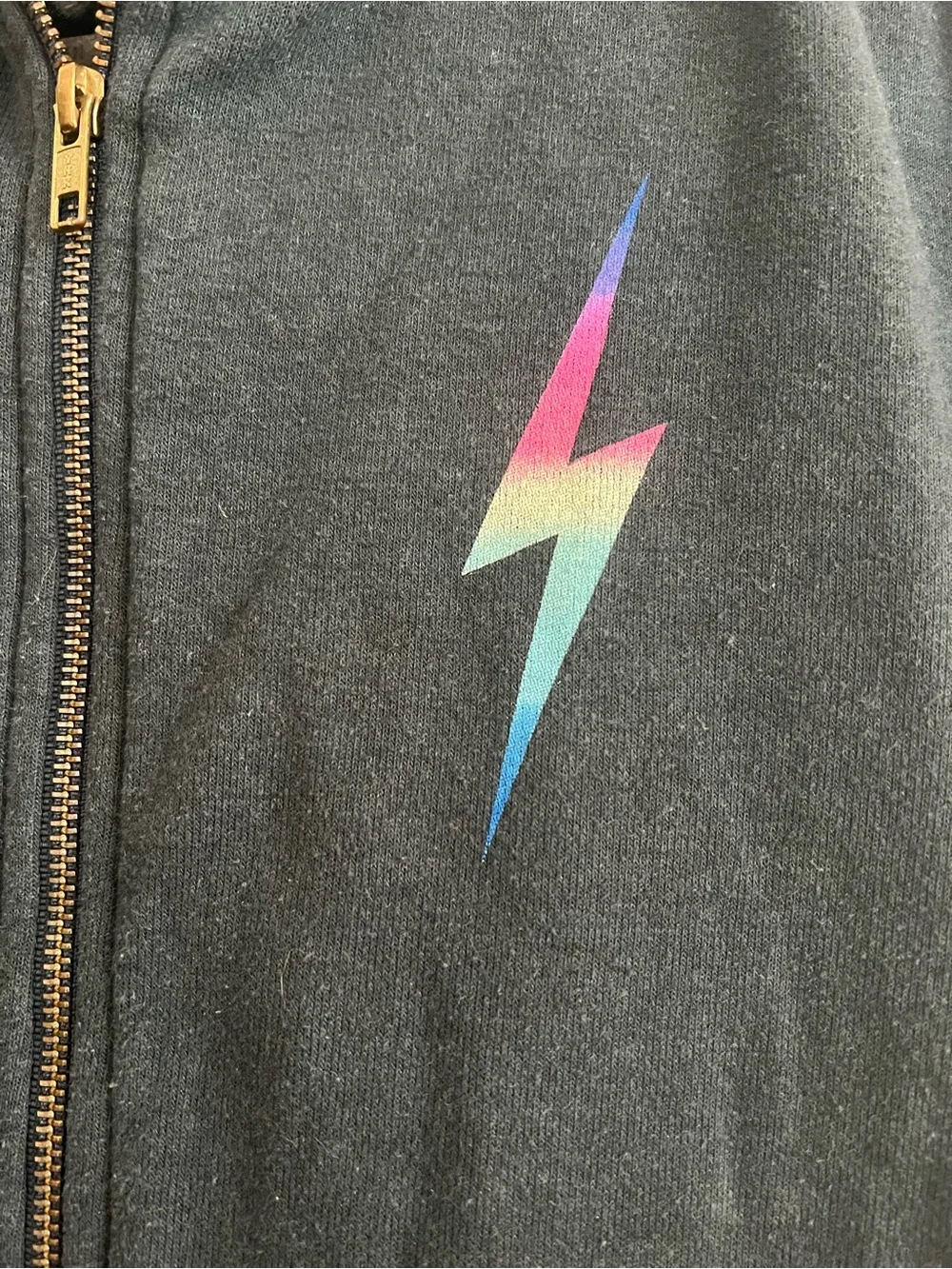Aviator Nation Charcoal Zip Hoodie with Rainbow Lightning Bolt - Picture 2 of 9